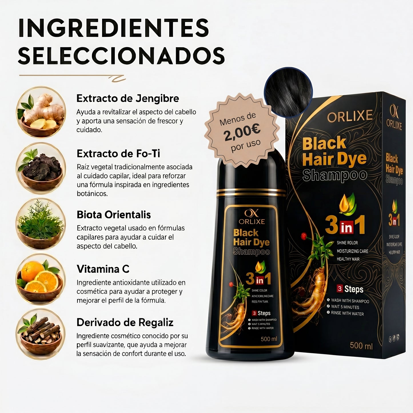 ORLIXE | Champú 3 en 1 Cero Canas